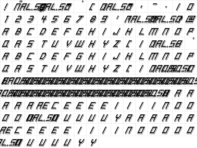 Italic Bricks Regular  glyph index