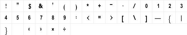 GE MB MB Bold Condensed Bold  glyph index