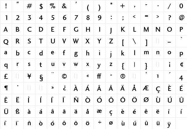 Charlotte Sans Medium Regular  glyph index