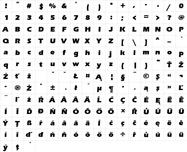 ErasItcTEEUlt Regular  glyph index