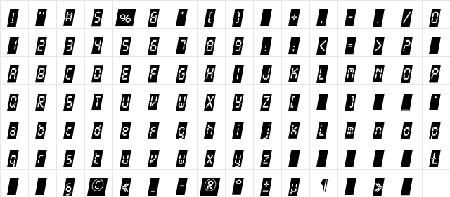 ElectronicaS-BlackOblique Regular  glyph index
