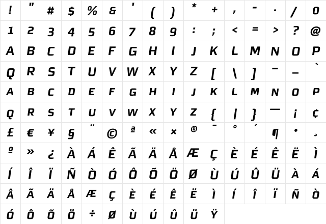 MorganSnExpert Bold Oblique  glyph index