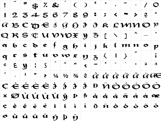 SparrowNew119 Bold  glyph index