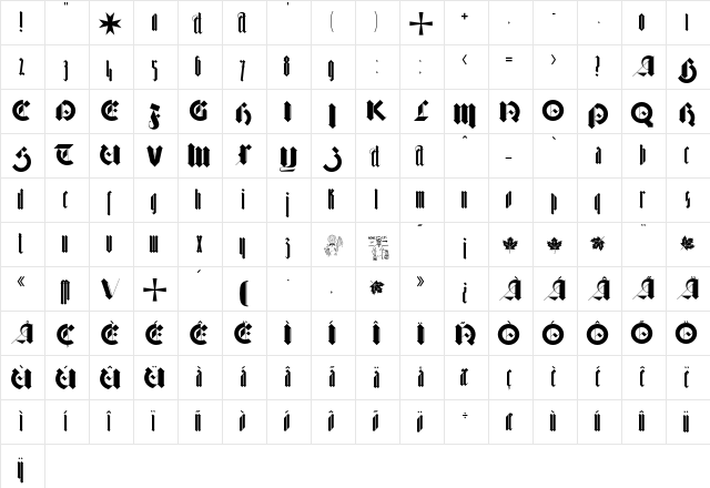 Barnbrook GothicThree  glyph index