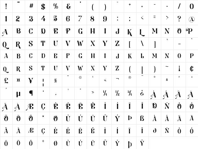 Larson Regular  glyph index