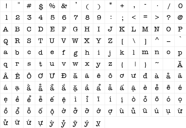 .VnMemorandum Regular  glyph index