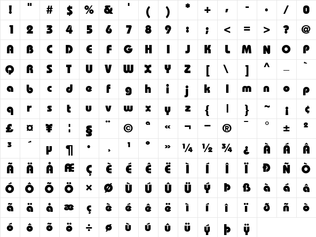 ITCBauhaus-Heavy Heavy  glyph index