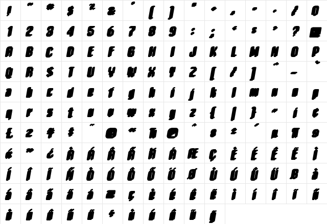 Matica SupernormalObliqueDrop  glyph index