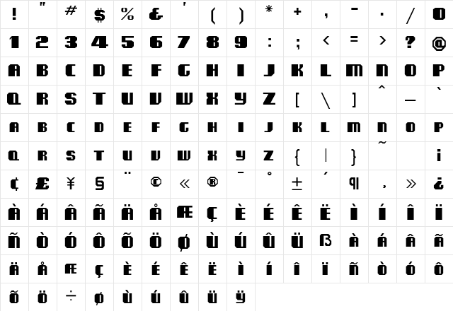 ClubMF Regular  glyph index