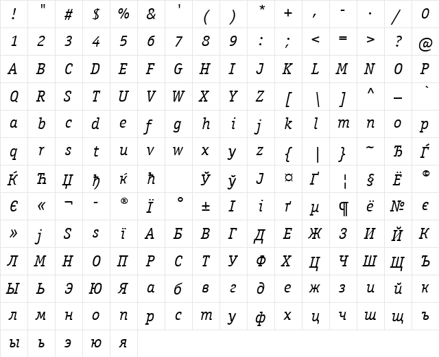 OfficinaSerifCTT Italic  glyph index
