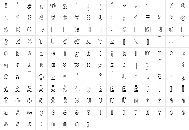 FranklinGothicOutline Regular  glyph index