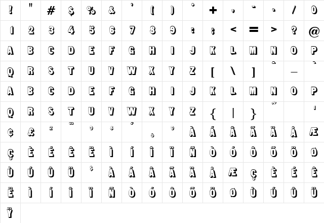 SandersonShaded Regular  glyph index