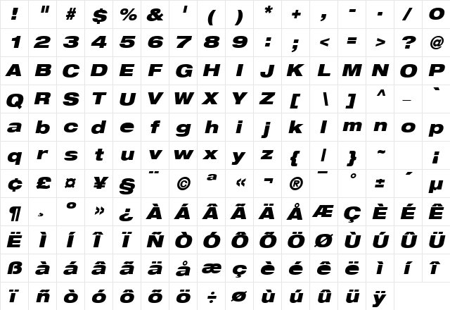 HeaveneticaExtd9 BlkOblSH  glyph index