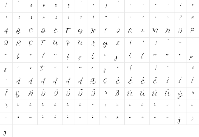 Elmira Regular  glyph index