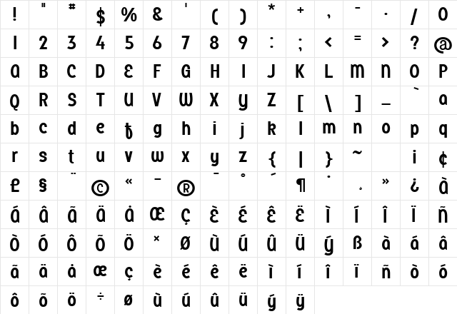 SisterMedium Regular  glyph index