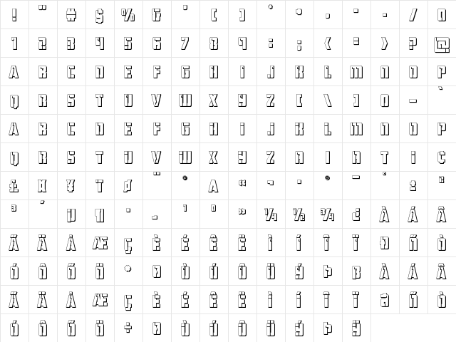 Hard Science 3D Regular  glyph index