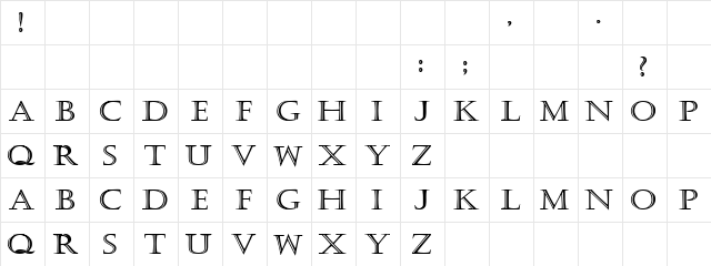 Carmens Lite Bold Extended Bold  glyph index