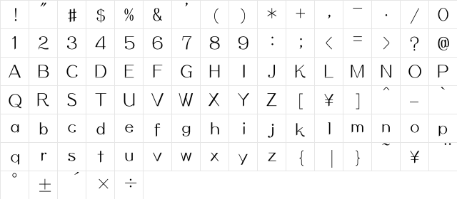 id-asobi_LightOT Regular  glyph index