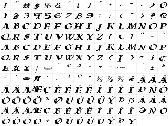 Wars of Asgard Expanded Italic Expanded Italic  glyph index