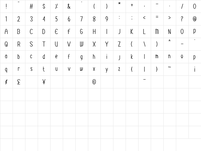 Syariana Regular  glyph index