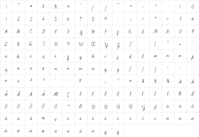 Imrans School Regular  glyph index