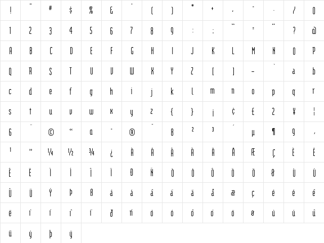 Modular Regular  glyph index