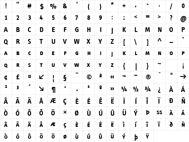 InfoCaps Bold  glyph index