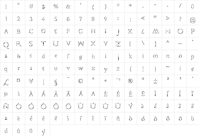 Under Duress Regular  glyph index