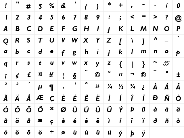 Gill SSi Bold Italic  glyph index