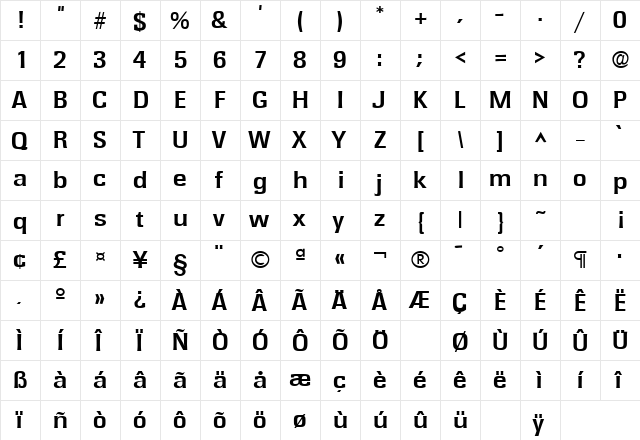 Rochester Bold  glyph index