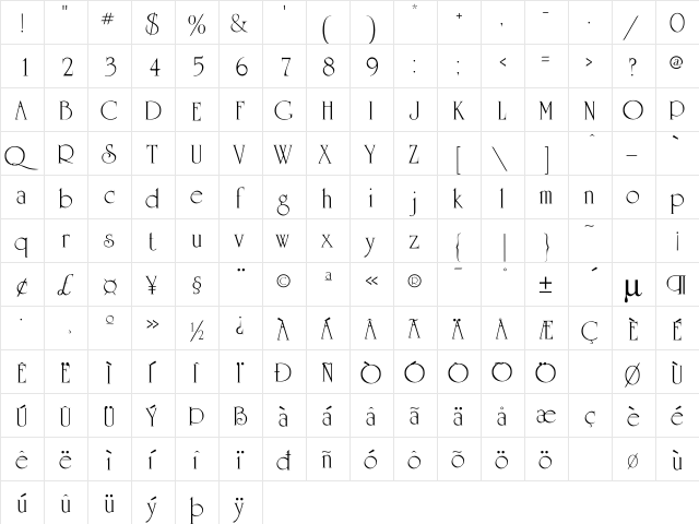 BD Graduate Regular  glyph index