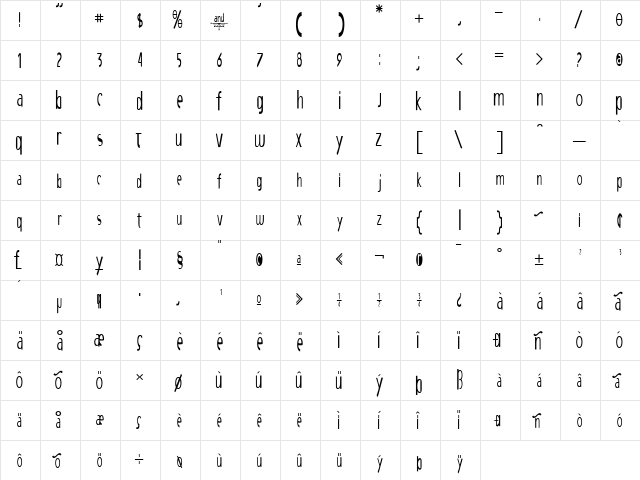 Mill Regular  glyph index