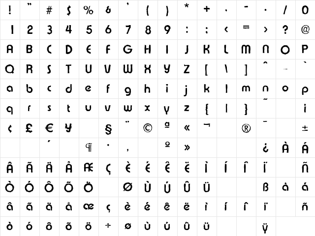 ExpressaAntique Bold  glyph index