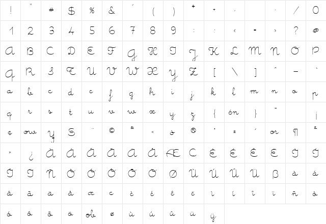 MeMima Regular  glyph index