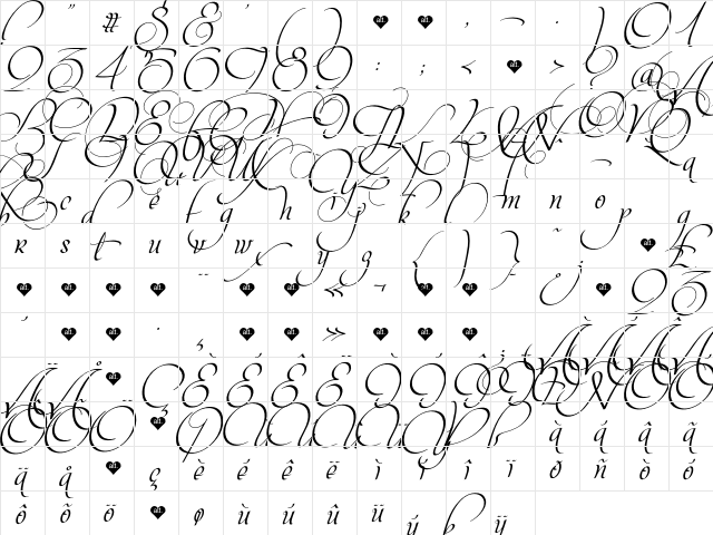 Mon Amour Script Pro Regular  glyph index