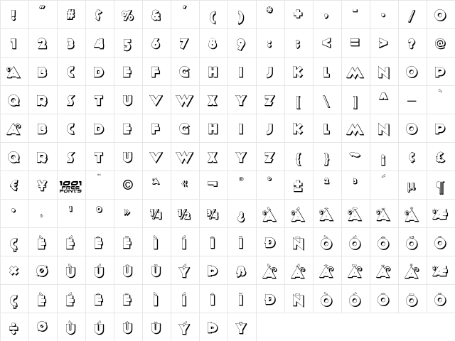 Anagram Shadow NF Regular  glyph index