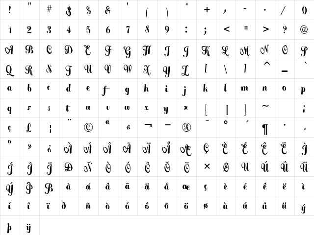 GasStation Regular  glyph index