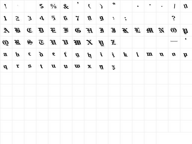 Inferno 5 Regular  glyph index