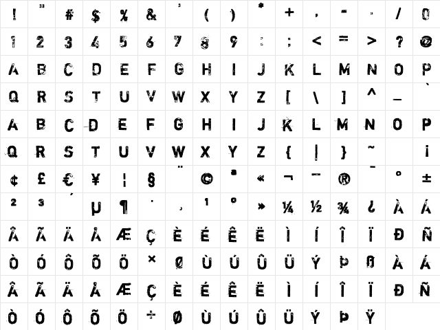 Shortcut Regular  glyph index