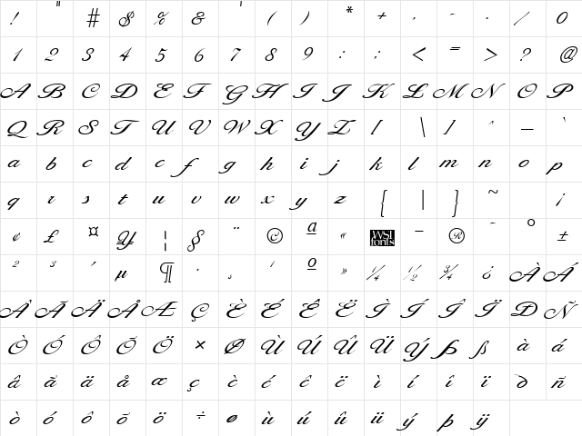 LarisimaLight Regular  glyph index