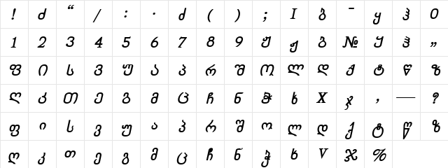 Chveulebrivy-ITV Bold Italic  glyph index