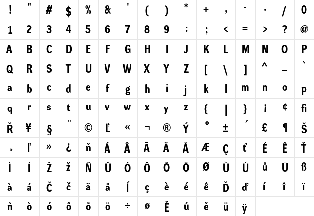 Dynamo RM Regular  glyph index