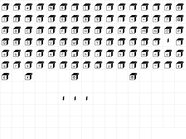 Boxing Brophius Regular  glyph index