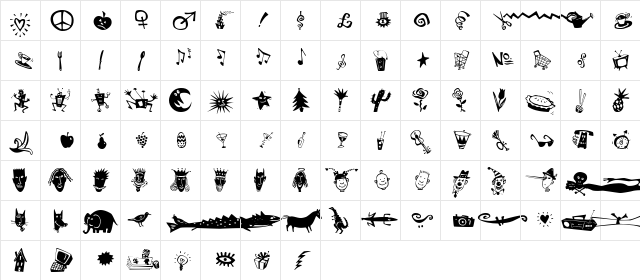 KlunderScript Kreatures Regular  glyph index