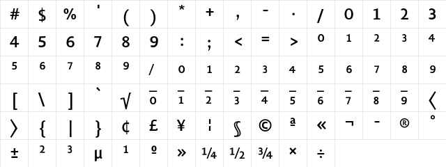 Lisboa Expert Bold  glyph index