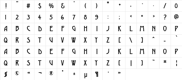 a_Moderno Regular  glyph index