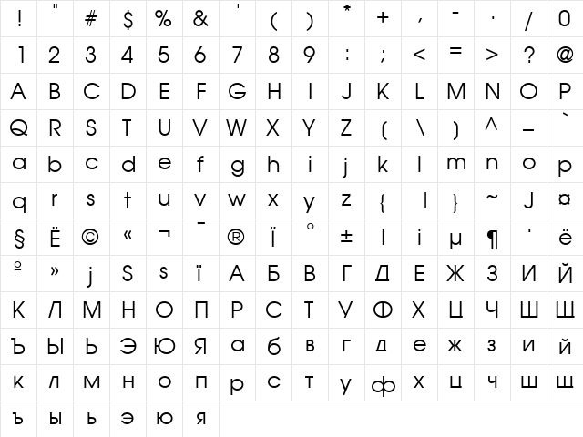 AGAvantGardeCyr Book  glyph index