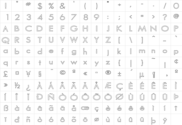 Marina Ho Regular  glyph index