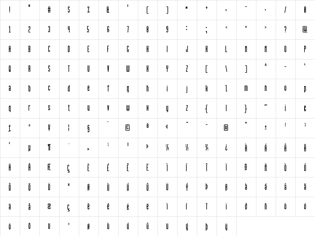 High Sans Serif 7 Regular  glyph index