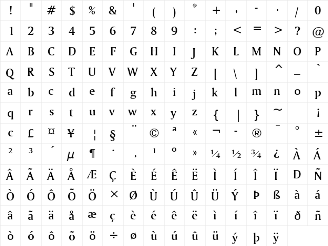 Amerigo Md BT Medium  glyph index